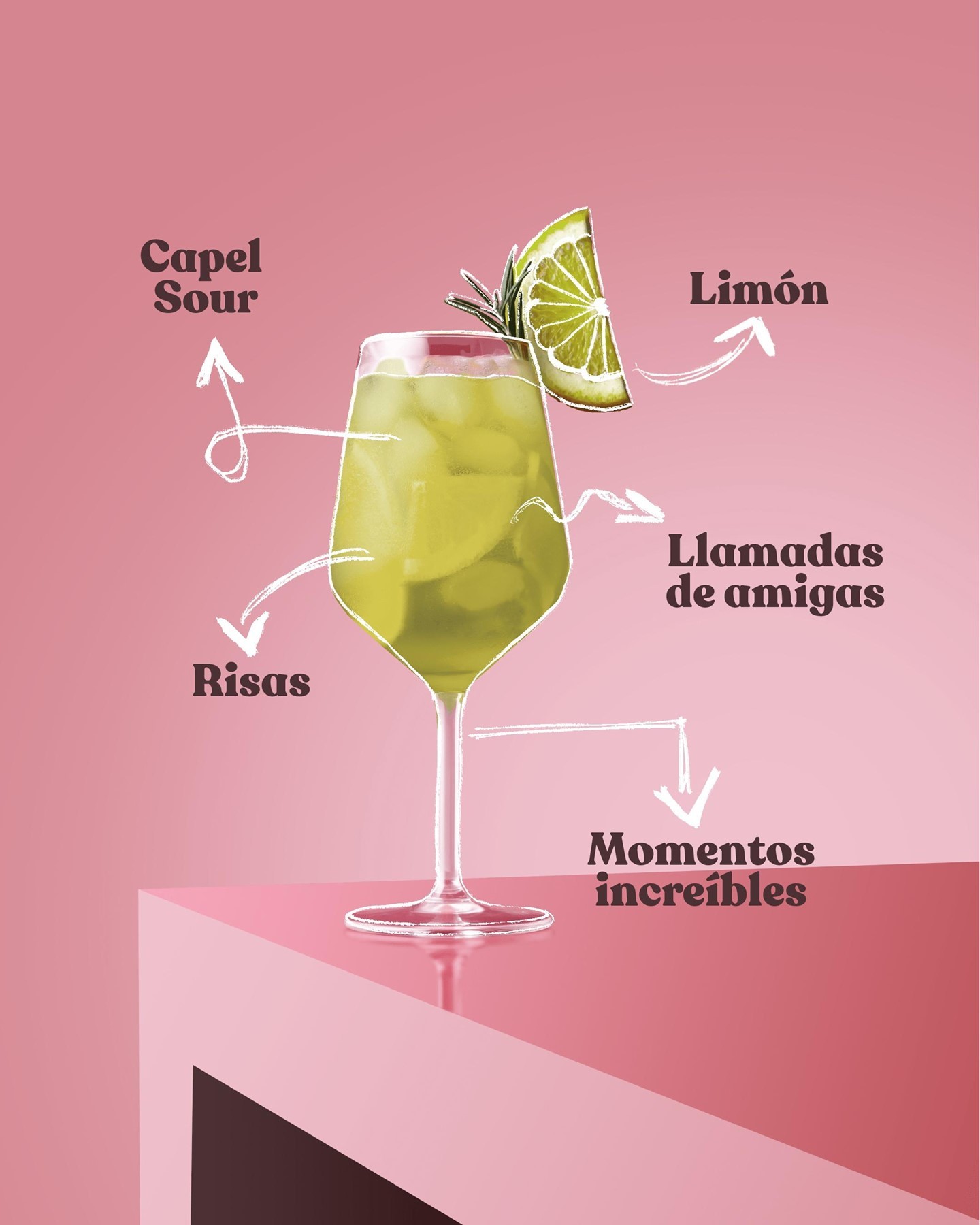 Capel Sour cocktail with hand-drawn annotations