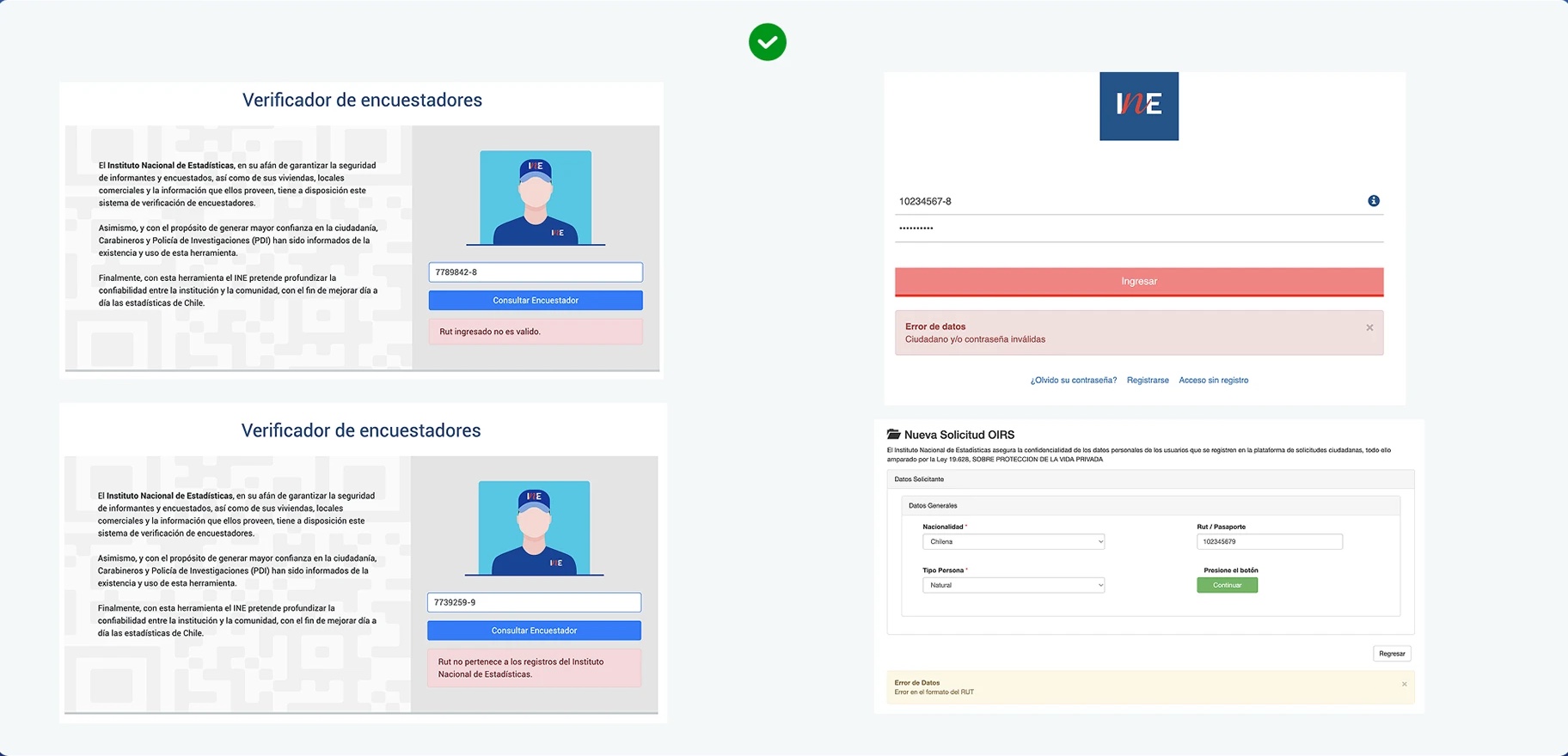 Validation messages in the interviewer verifier and on the INE site