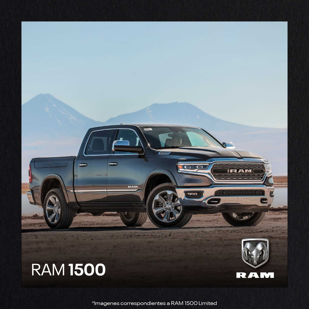 Gray RAM 1500 pickup in front of a mountain landscape