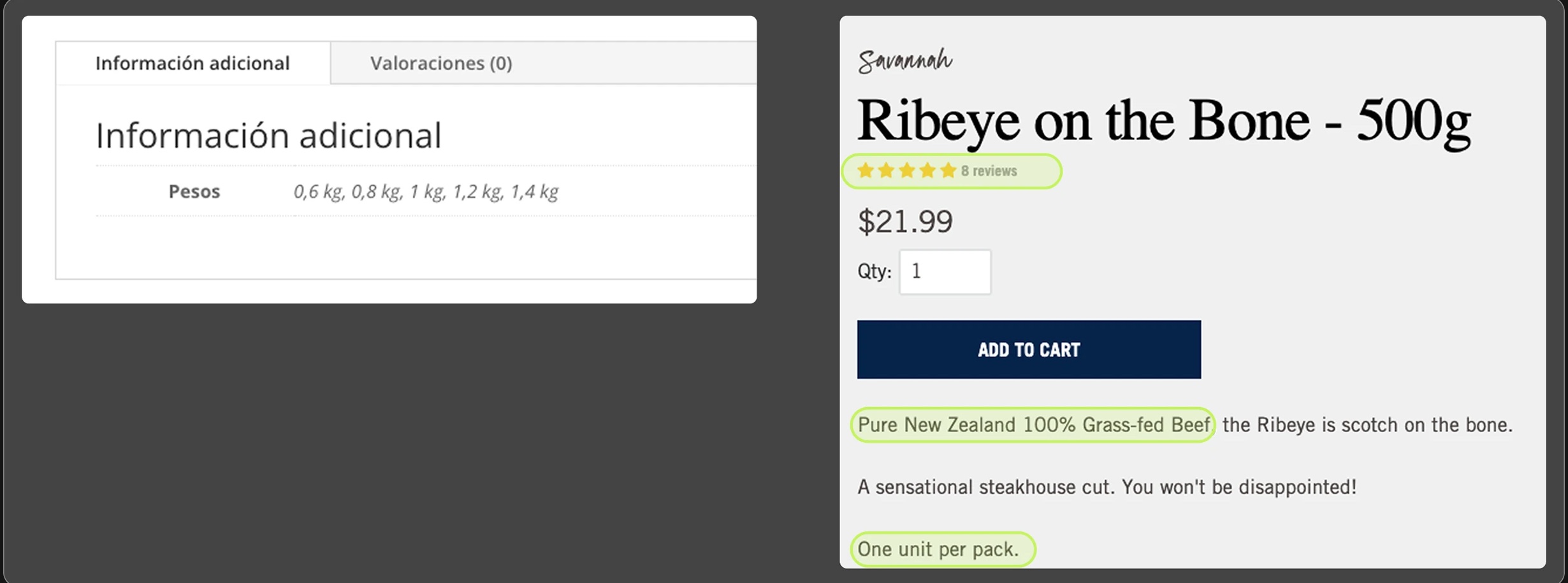 Examples of origin information on product pages