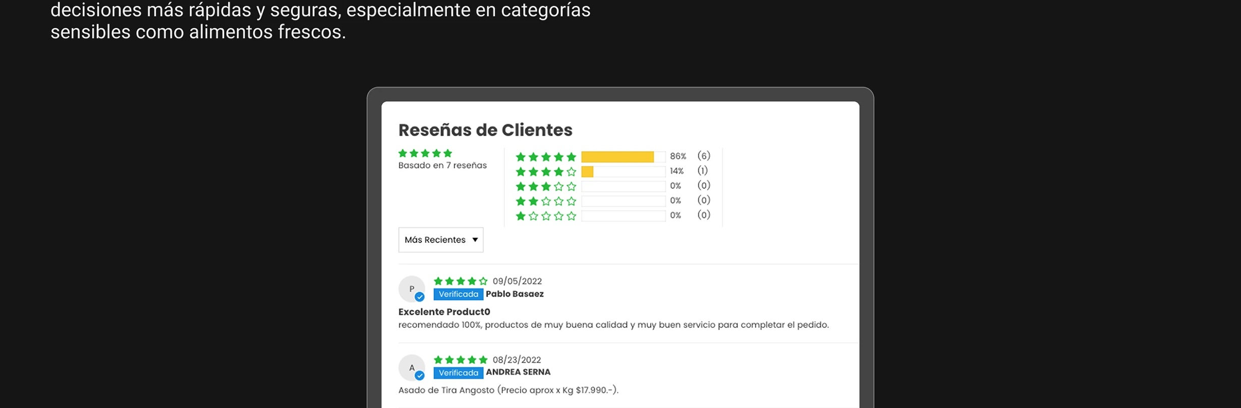Example of customer reviews on a product page